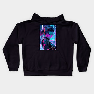 Neon cyberpunk girl Kids Hoodie